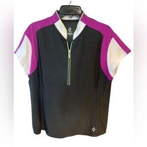 Jofit Sz 2XL Gray Purple Colorblock Collar Pickleball Golf Tennis 1/4 Zip Polo